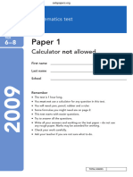 2009 KS3 Maths - Paper No Calculator