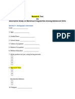 Descriptive Study On Menstrual Irregularities Among Adolescent Girls