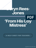 Deryn Rees Jones 'From His Coy Mistress'