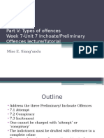 Part V Week 7 Types of Offences - Inchoate Preliminary Offences