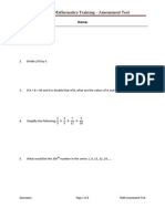 Advanced Mathematics Training - Assessment Test: Date: Name