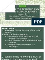 English For Academic and Professional Purposes: Lesson 5: Identifying Thesis Statement and Outline in Reading Text