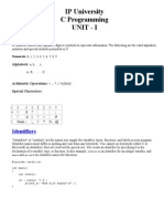 IP University C Programming Unit - I: Identifiers