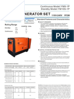 Diesel Generator Set: Continuous Model:YM9-1P Standby Model:YM10S-1P