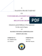 A Summer Training Project Report ON: "Customer Relationship Managemnt" AT Reliance Securities