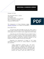 Letter To U.S. District Court (Arizona) Judge Raner Collins Regarding Court Directed "Judge Shopping"