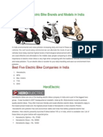 Popular Electric Bike Brands and Models in India