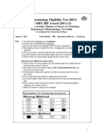 DBT BET Question Paper 2011 With Answer Key