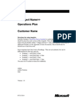 Operations Plan Customer Name: Directions For Using Template