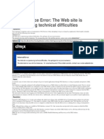 Web Interface Error: The Web Site Is Experiencing Technical Difficulties