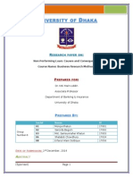 Niversity OF Haka: Non Performing Loan: Causes and Consequences Course Name: Business Research Methods