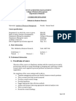 Institute of Business Management College of Business Management Department of Business Course Specification Methods in Business Research