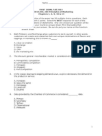 FIRST EXAM, Fall 2014 MKT 3013.001, IBC Principles of Marketing Chapters 1, 2, 9, 10 & 14 Instructions