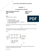 Unit Test - 2: Subject: Elements of Power System Subject Code: EPS Class: S.E. Electrical Semester-II Date