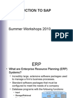 Introduction To Sap: Summer Workshops 2010