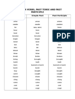 Irregular Verbs, Past Tense and Past Participle