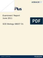 Examiners' Report June 2011 GCE Biology 6BI07 01