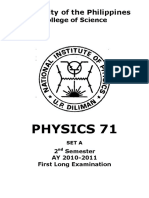 Physics 71 1st Long Exam