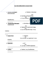 Criteria For Employee'S Selection