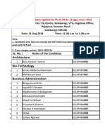 Architecture: List of Candidates Applied For Ph.D./M.Sc. (Engg.) - June - 2016