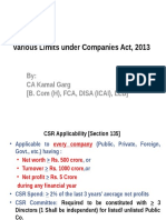 Various Limits Under Companies Act, 2013 (CA Final)