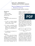 Physics 215 - Experiment 1 Measurement, Random Error & Error Analysis