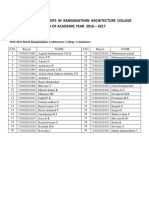 The List of Students in Rangathan Architecture College During The Period of Academic Year 2016