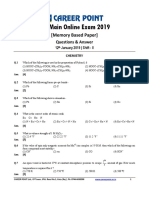 JEE Main Online Exam 2019: (Memory Based Paper)