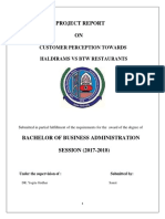 Project Report ON: Customer Perception Towards Haldirams Vs BTW Restaurants