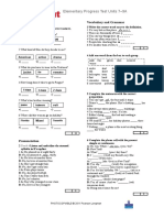 Elementary Progress Test Units 7-9A: Listening Vocabulary and Grammar