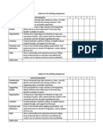 Rubric For The Writing Assignment