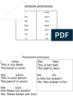 Possessive Pronouns: I You We They She He It Mine Yours Ours Theirs Hers His Its