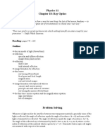 Physics 11 Chapter 18: Ray Optics: Reading: Outline