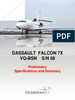 Dassault Falcon 7X VQ-BSN S/N 58: Preliminary Specifications and Summary