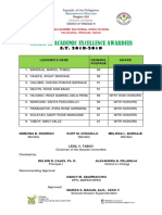 Grade 12 Academic Excellence Awardees: San Andres National High School San Andres, Villareal, Samar