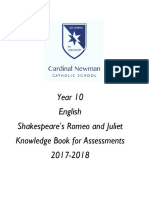 Year 10 English Shakespeare's Romeo and Juliet Knowledge Book For Assessments 2017-2018