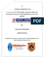 A Project Report On: A Study On Consumer Satisfaction of Payzapp Wallet With Refrence To City Bhind