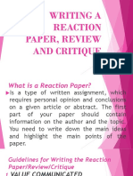 Writing A Reaction Paper, Review and Critique