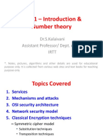 Unit 1 - Introduction & Number Theory: Dr.S.Kalaivani Assistant Professor/ Dept. of CSE Irtt