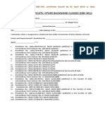 Format of Certificate: Other Backward Classes (Obc-Ncl)