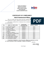 Certificate of Compliance SALN Submission/Filling: District of Manapla Begonia Elementary School