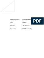 Name of The Subject: Organisation Behavior Class: Fybba Semester: Ii Semester Unit Number: UNIT 3 - Leadership