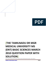 Tamilnadu DR MGR Medical University MS ENT Basic Sciences March 2010 Question Paper With Solution