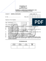 Uncontrolled (GK - 01) Question Paper Limited Departmental Competitive Examination - 2010 For The Post of Chargeman (T) & (NT)