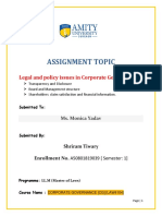 Assignment Topic: Legal and Policy Issues in Corporate Governance