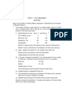 Paper - 5: Cost Management Questions Basic Cost Concepts For Decision Making: Application of Differential Cost Techniques in Managerial Decision