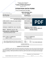 Investigation Data Form: Nps Docket No.