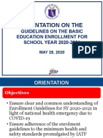 Orientation On The: Guidelines On The Basic Education Enrollment For SCHOOL YEAR 2020-2021