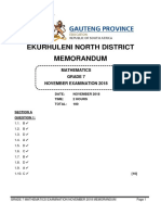 Ekurhuleni North District Memorandum: Mathematics Grade 7 November Examination 2018