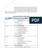 One Day Menu Plan For Older Adult Meal Food: Clinical Assignment